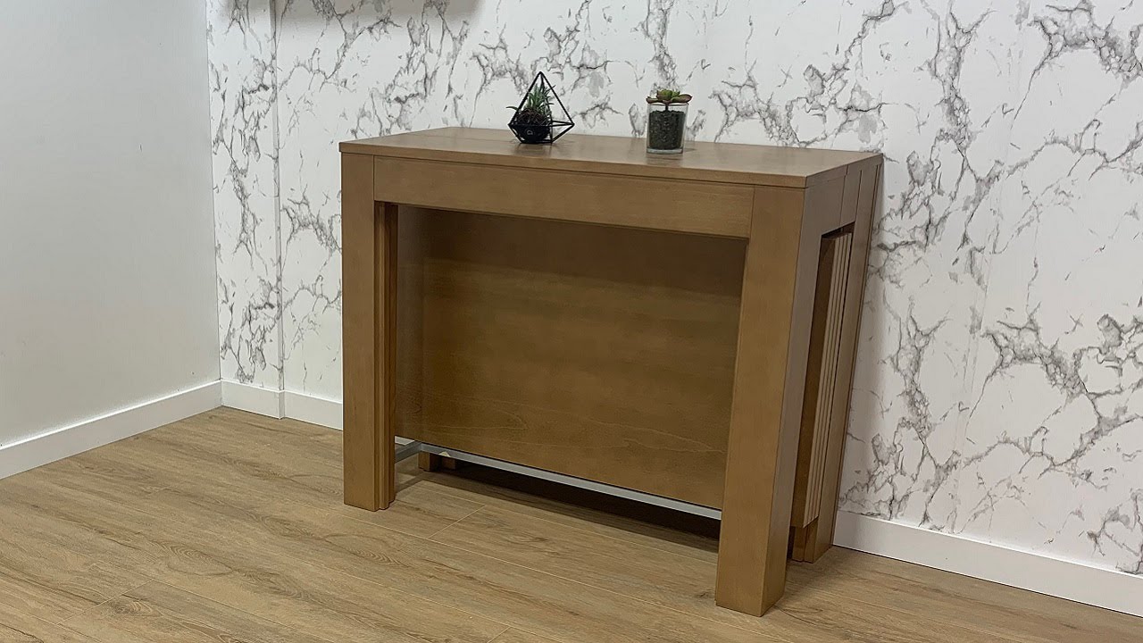 Mesa consola extensible con pata giratoria para 12 - 14 comensales y poco fondo solo 0 cm.