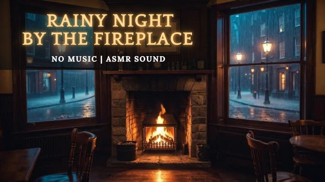 Peaceful Rainy Fireplace Night | Natural Crackling Fire Sounds (NO MUSIC)