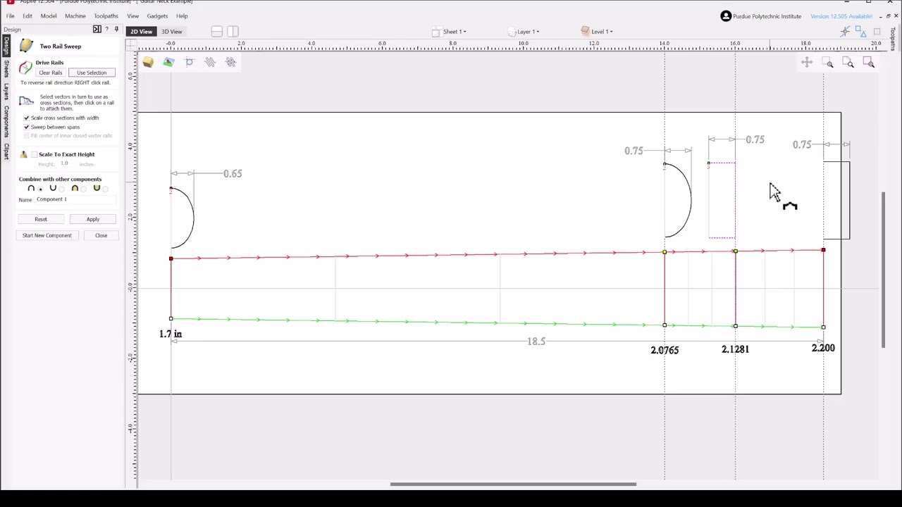 Контур грифа электрогитары Aspire 12.5