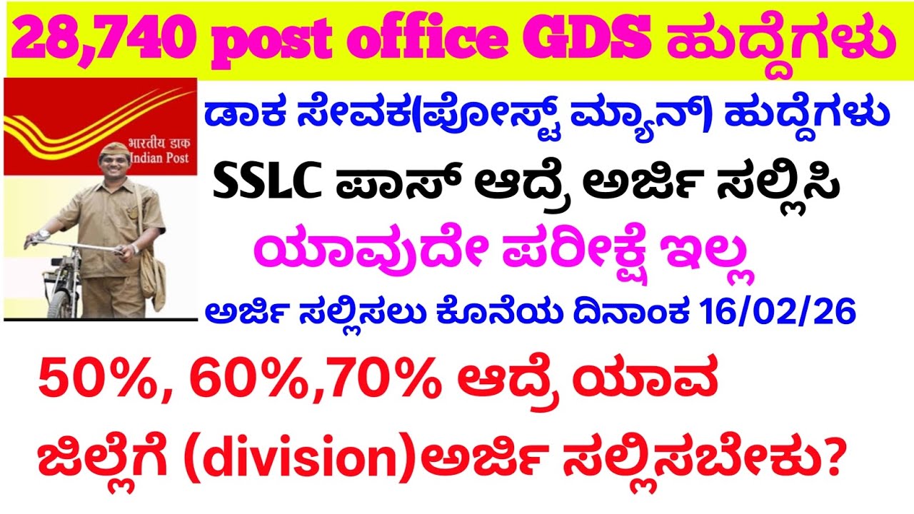 Post office Gds SSLC 50,60,ಅಂಕ ಎಲ್ಲಿ ಅರ್ಜಿ ಸಲ್ಲಿಸಿಬೇಕು?/post office new requirement 2026/#postoffice