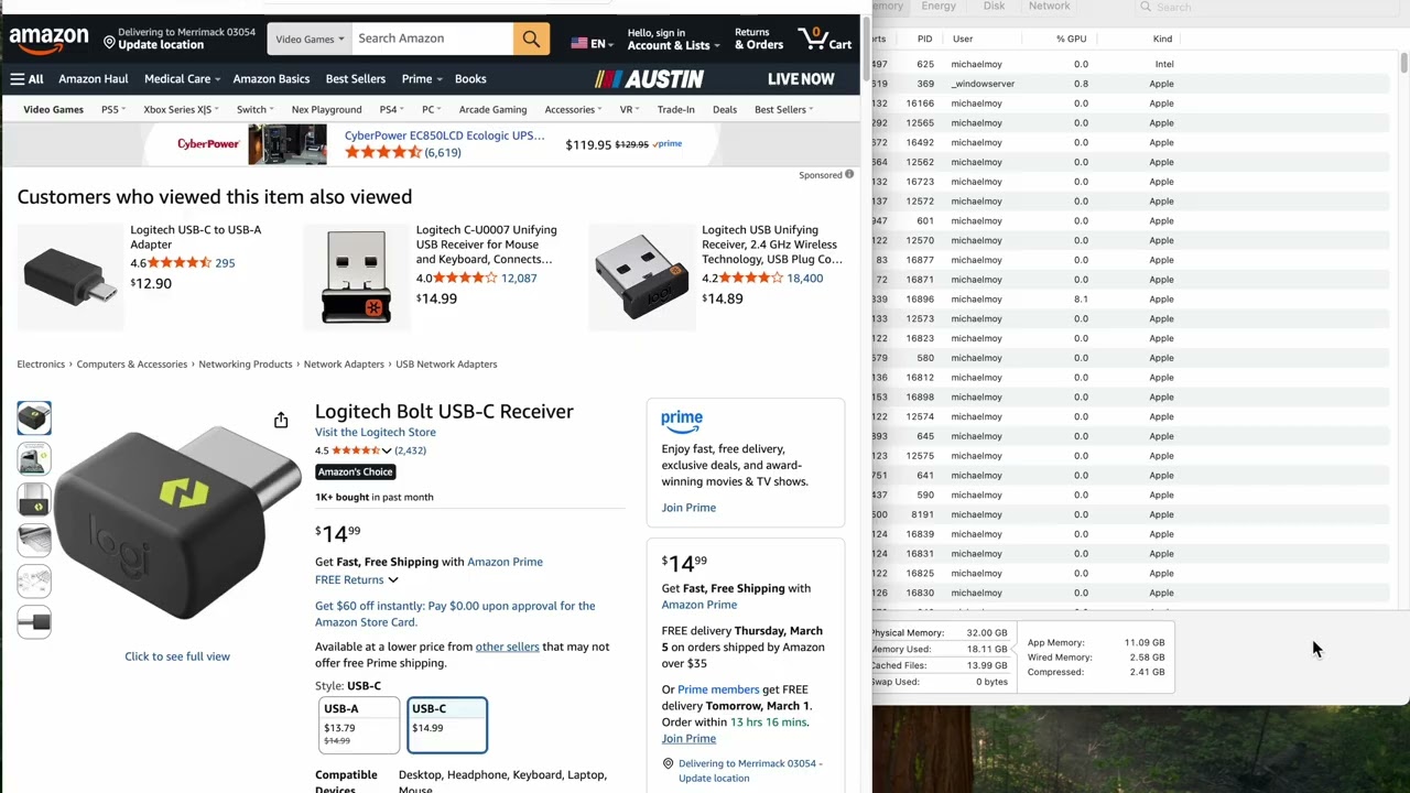 USB-C адаптер Logi Bolt для клавиатуры или мыши Logitech