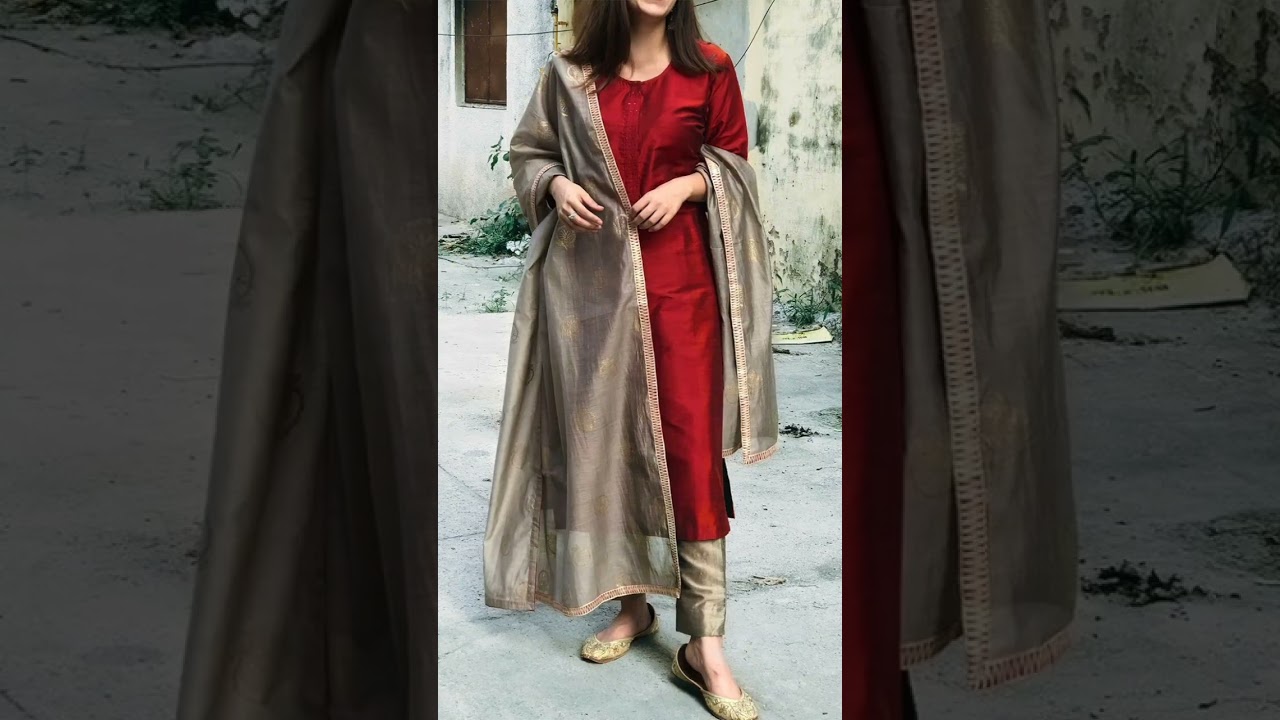 simple and stylish party wear suit design// plain suit with heavy dupatta#short #youtubeshort#viral