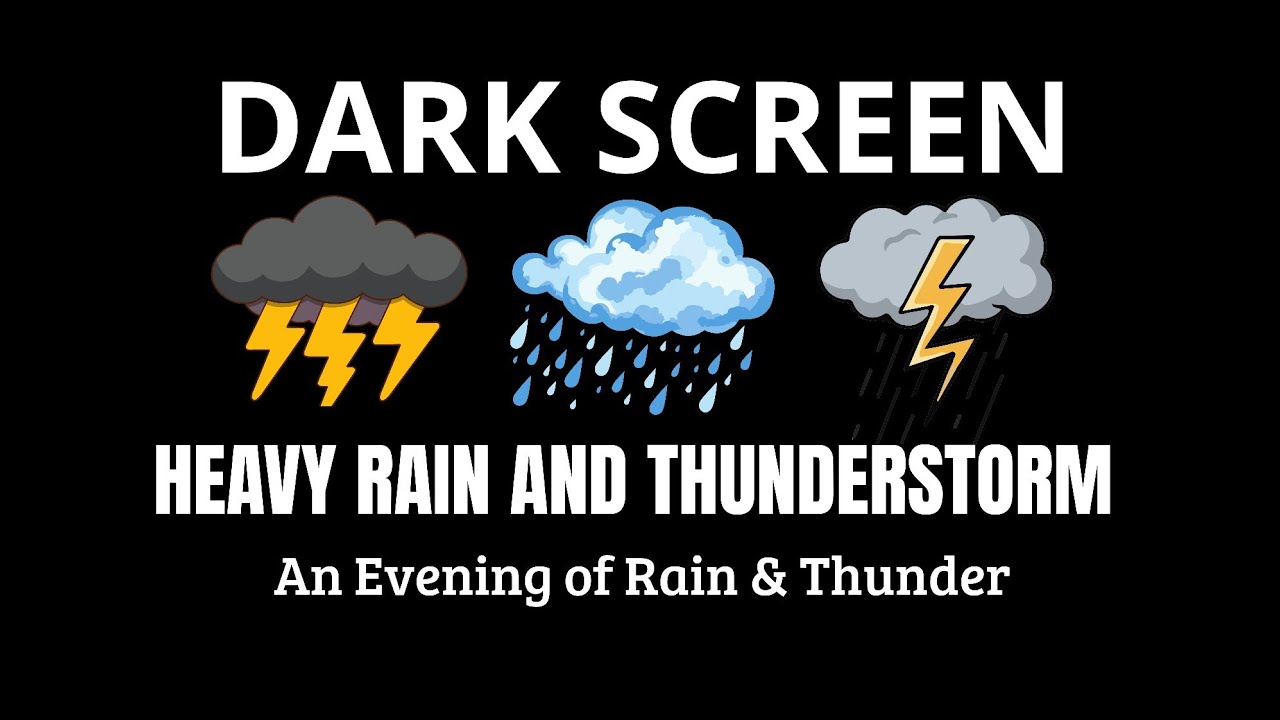 Black Screen Thunderstorm | Heavy Rain & Deep Rolling Thunder All Night