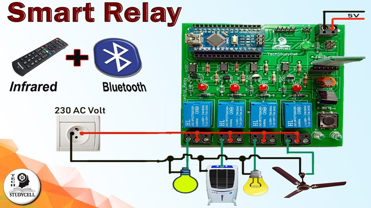 Control Lights Fan with Mobile Bluetooth and IR remote | Home Automation using Arduino control Relay