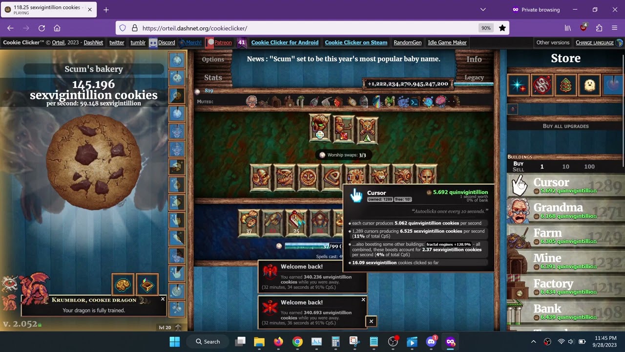 Cookie Clicker - 3.875 Trigintillion with Scum/Planner (Finnless FWR)