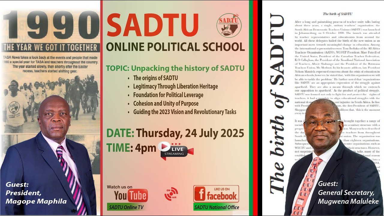 Missed it live? Catch the replay on YouTube! SADTU ONLINE POLITICAL SCHOOL - EP2 -THE BIRTH OF SADTU