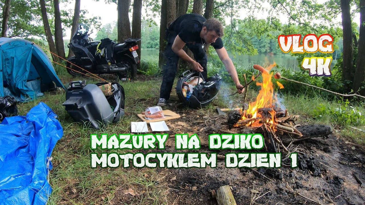 Mazury na dziko motocyklem - bez planu - dzień #1 - vlog 4k - bushcraft - biwak - turystyka - Klient