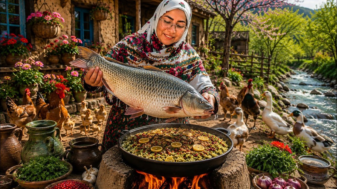 Primitive Stuffed Fish on Wood Fire 🔥 Authentic Village Cooking in Nature | Relaxing ASMR