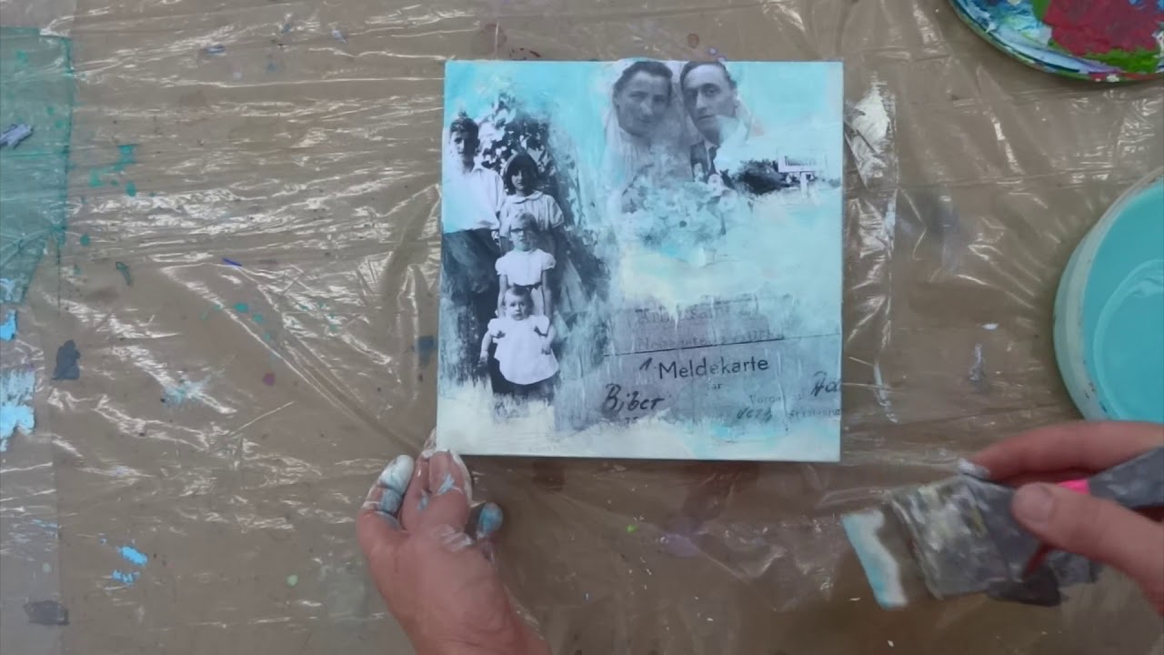 Maltechnik: Collage mit Acrylübermalung