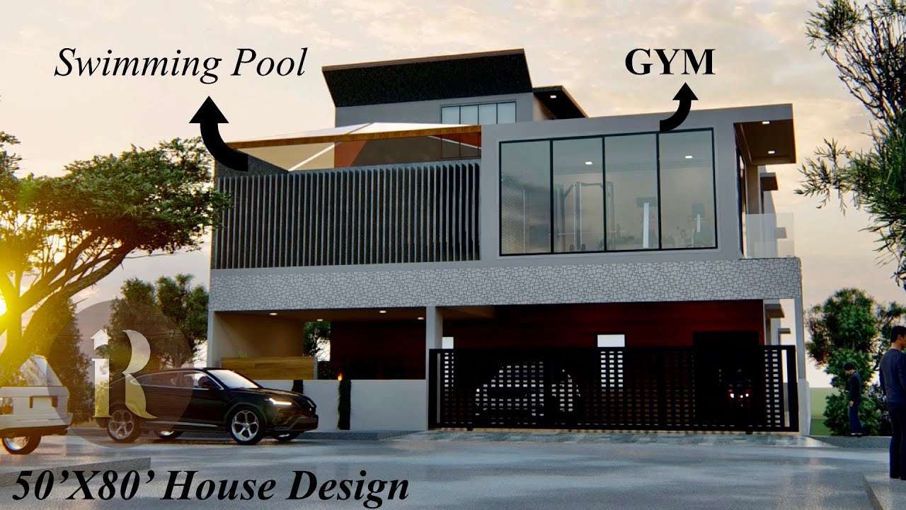 50X80 Duplex House Design with Swimming pool, Gym & Home theatre