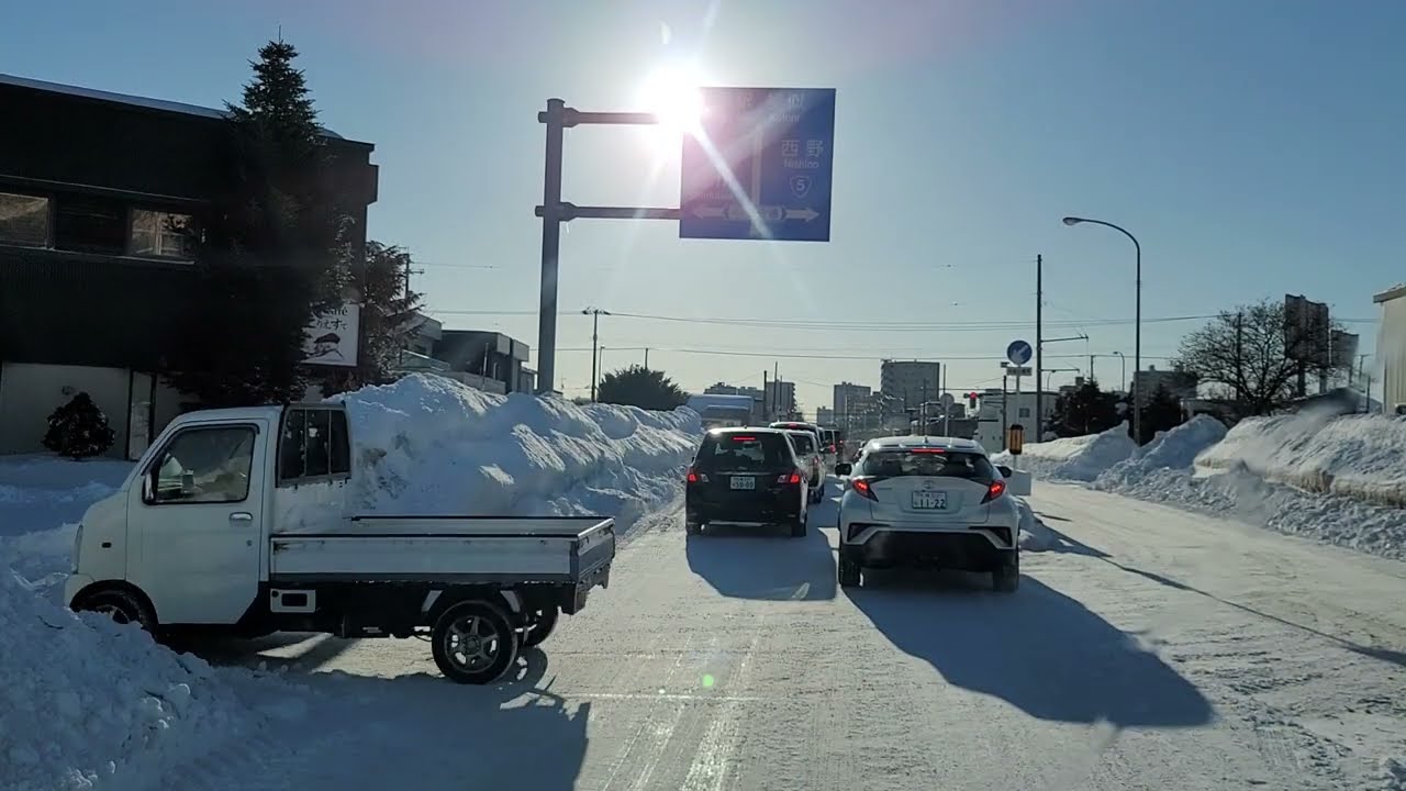 2026年2月20日朝　札幌市手稲区西宮の沢3条2丁目～二十四軒手稲通～新道交差点　ドライブ