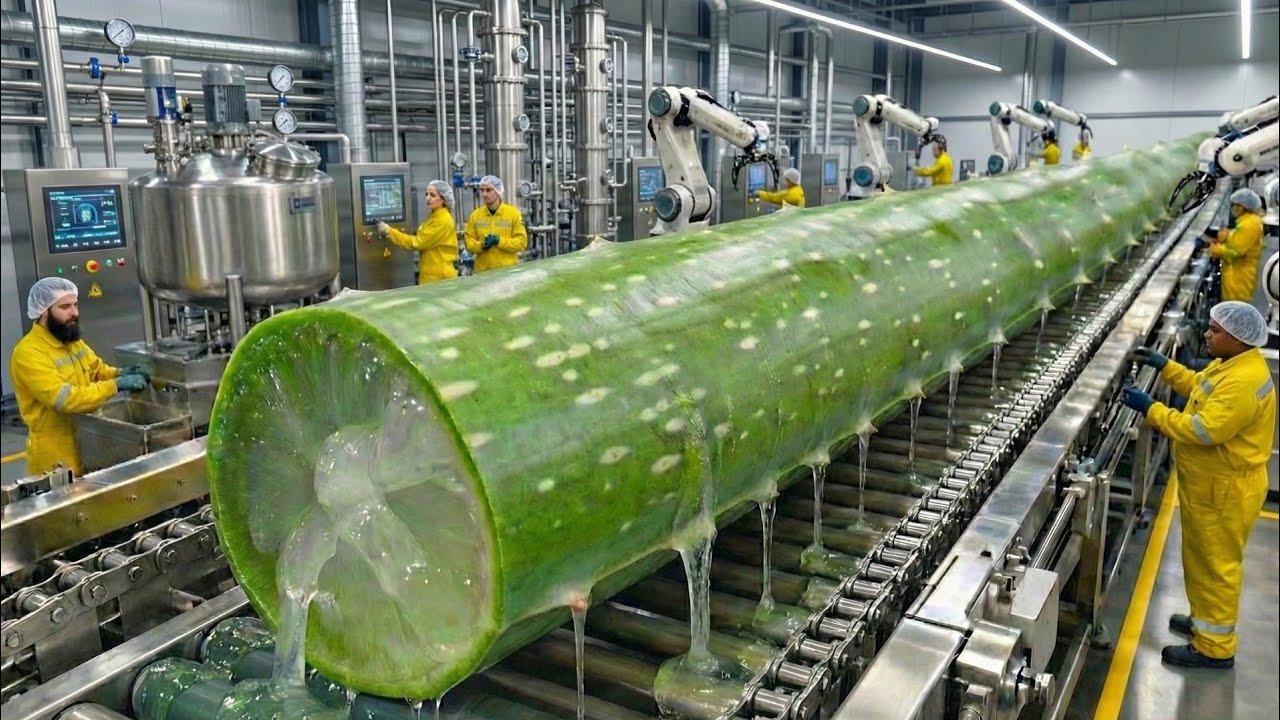 Dentro de la fábrica de aloe vera: de la hoja de aloe vera al gel embotellado (proceso completo)