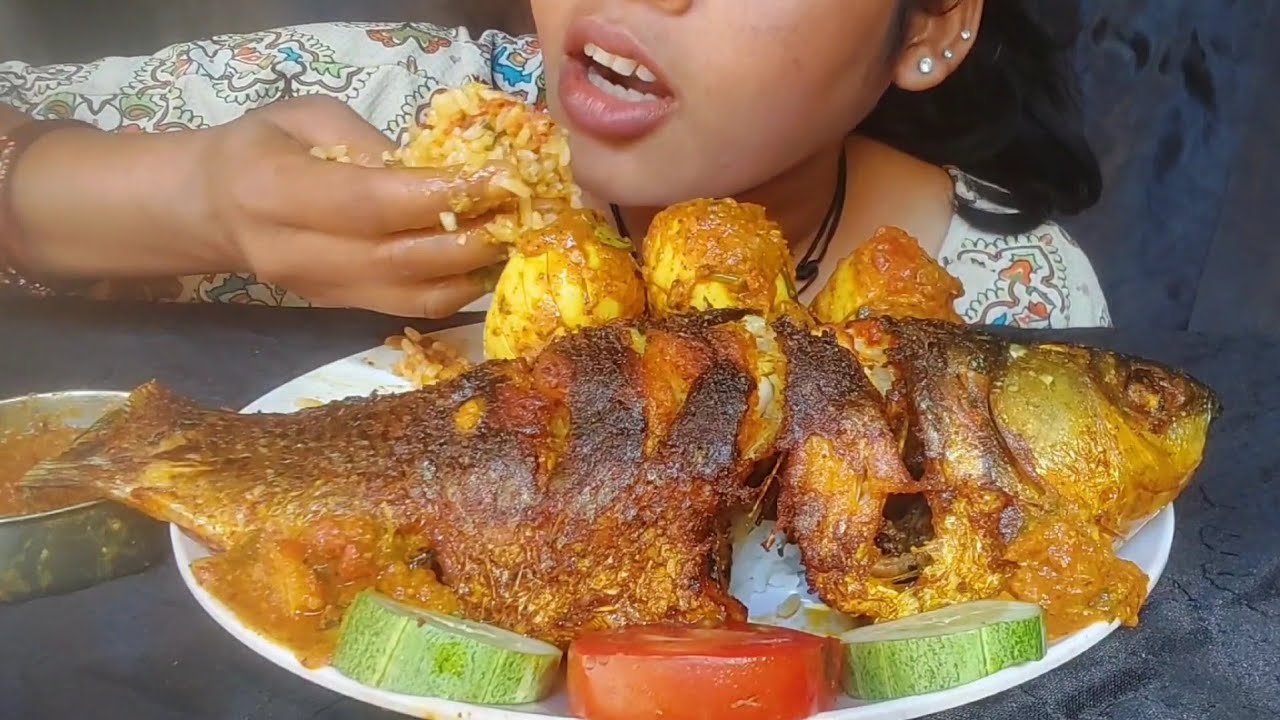Whole Fish Curry With Rice Eating Show/Mukbang Video/Egg Masala with rice eating/Asmr Eating Show 