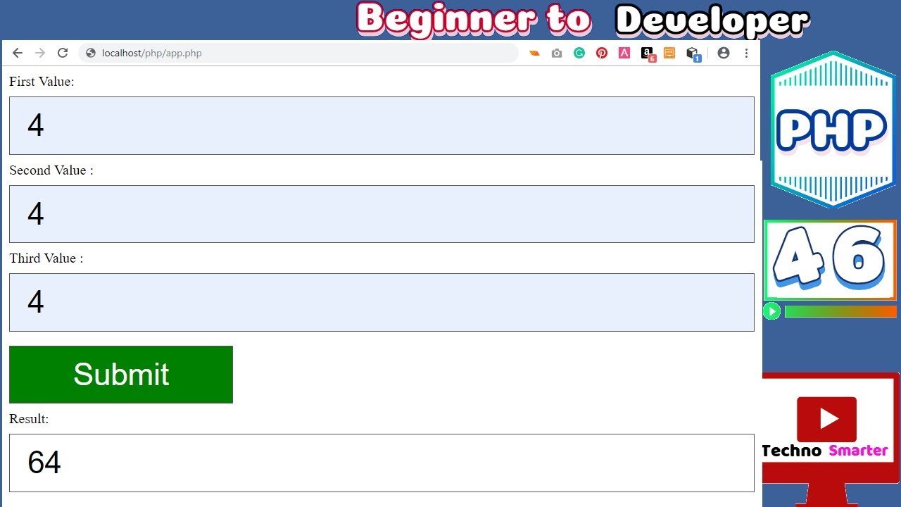Multiplication three numbers and result in the text box on the same page using PHP | Form Handling