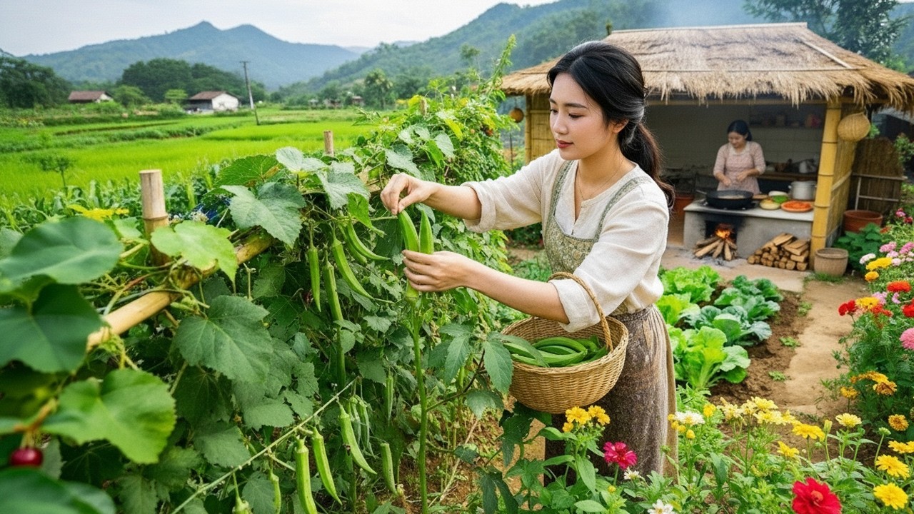 Country Life: Harvesting Fresh Okra from the Garden and Cooking Crispy Shrimp Fried Okra