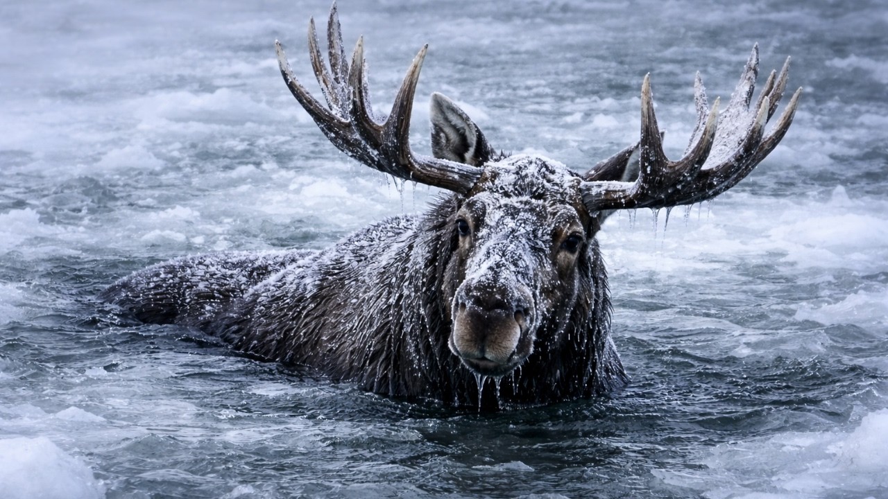 A Heart Stopping Rescue Saving a Moose Trapped Under Frozen Ice
