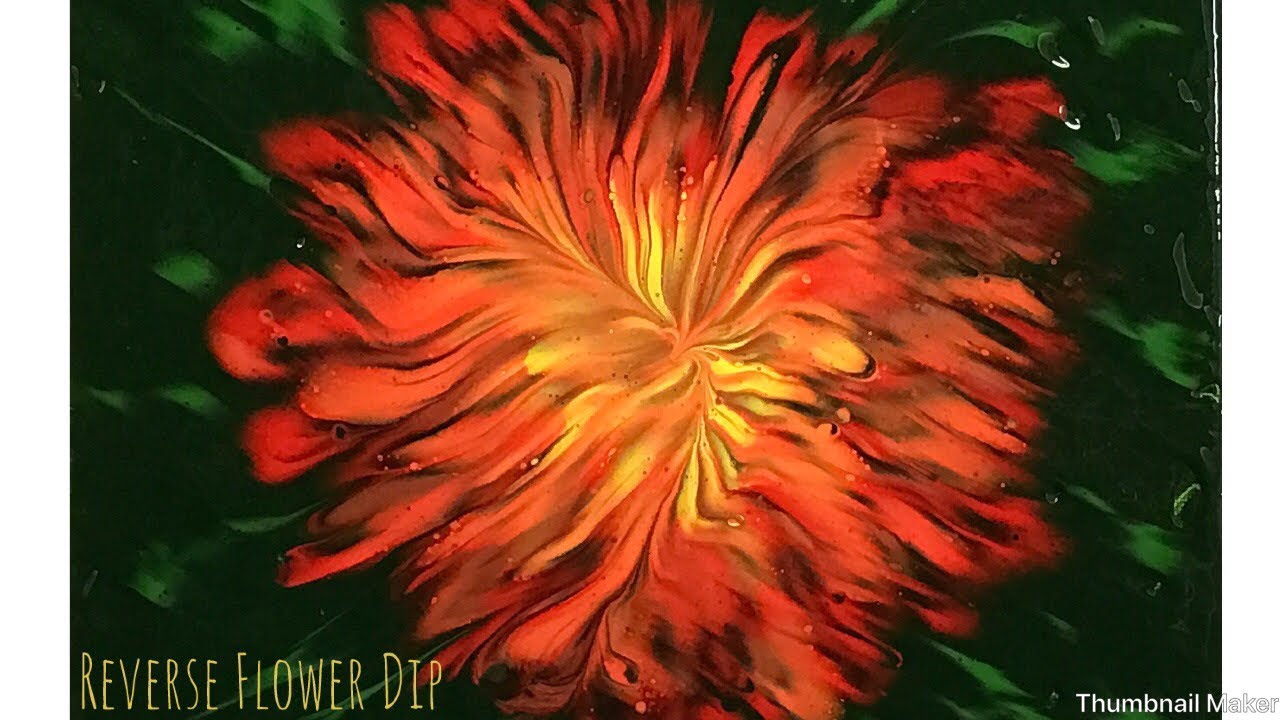 (285) Vibrant Reverse Flower Dip Acrylic Pouring Painting
