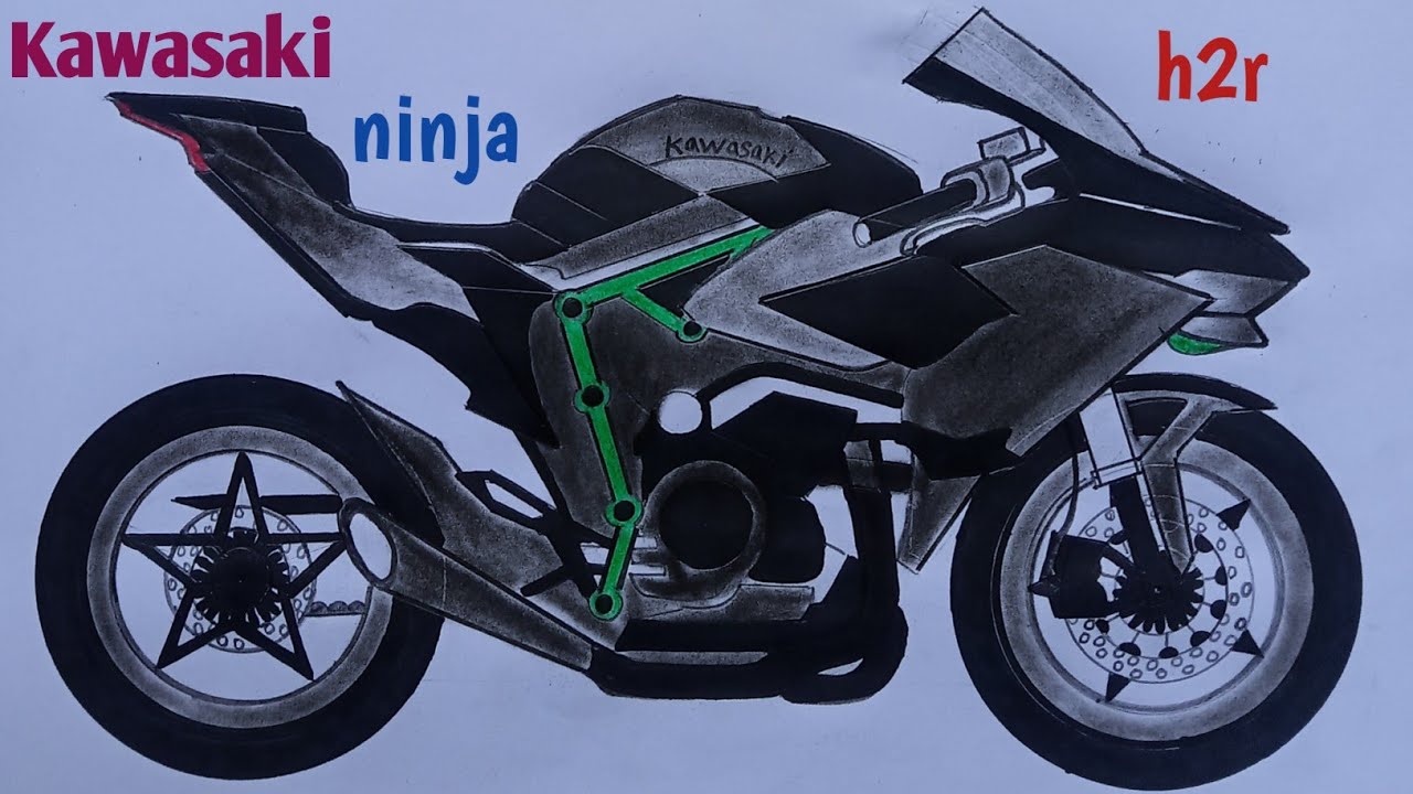 Kawasaki ninja h2r drawing easy | How to draw ninja h2r bike | Step by step for Beginners