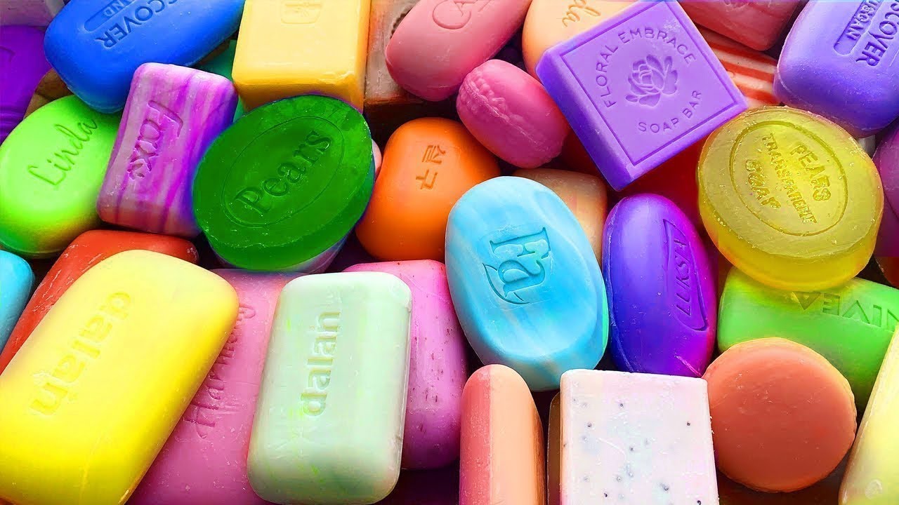 ASMR Crushing soap boxes with foam and glitters |  Relaxing Soap Cutting Videos for Sleeping