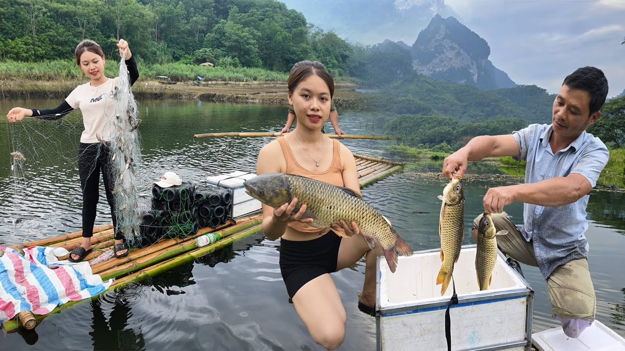 The girl completed the corrugated iron roof and caught a lot of fish - life on the lake