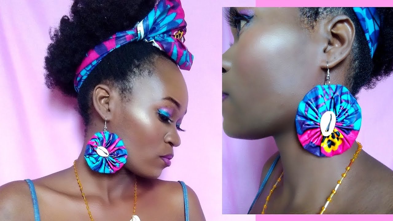 African Print Ankara Earrings with cowrie-Beautarie
