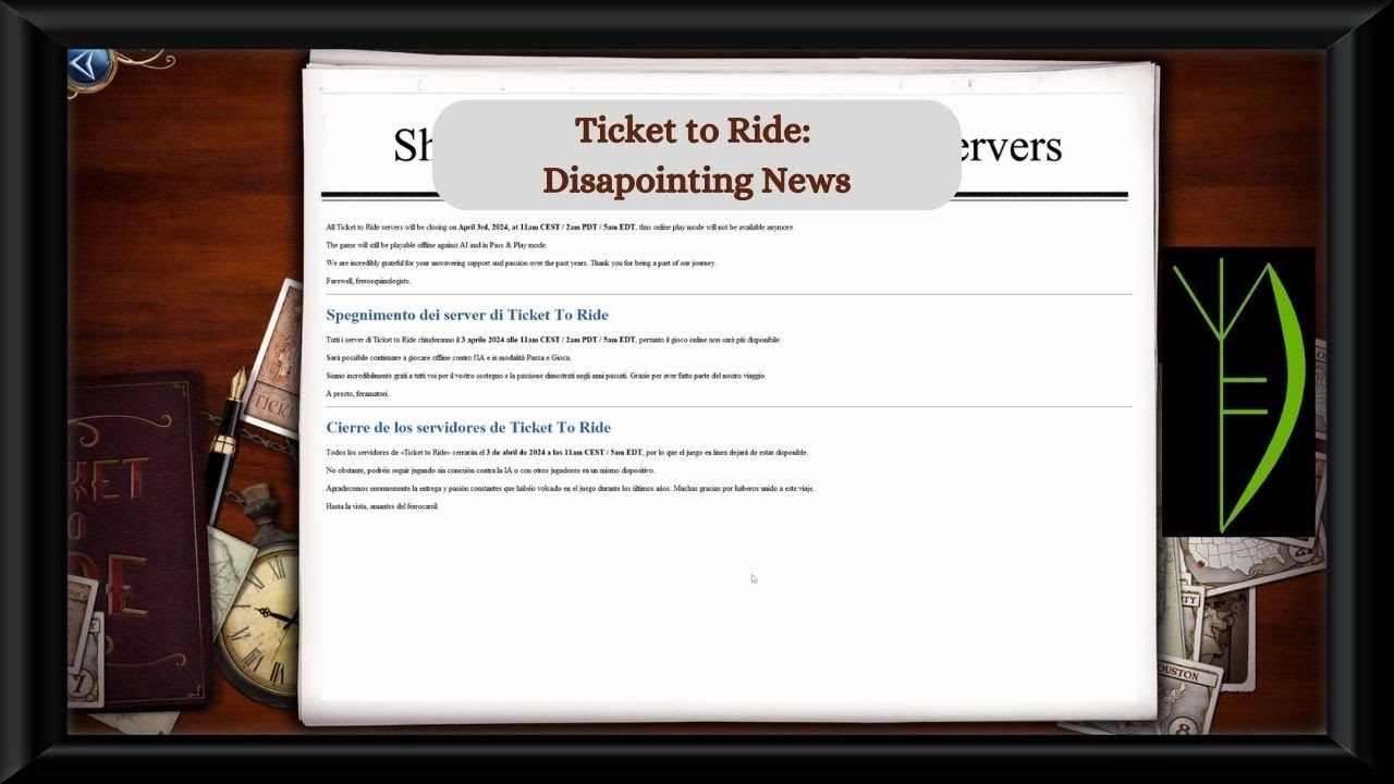 Ticket to Ride: Disapointing News