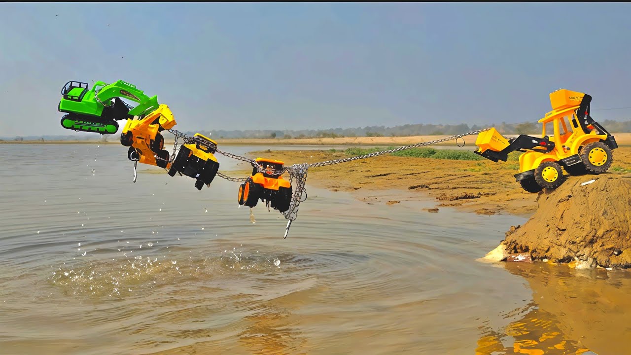Toy Construction Rescue Story | JCB Pulls Tractors with Chain