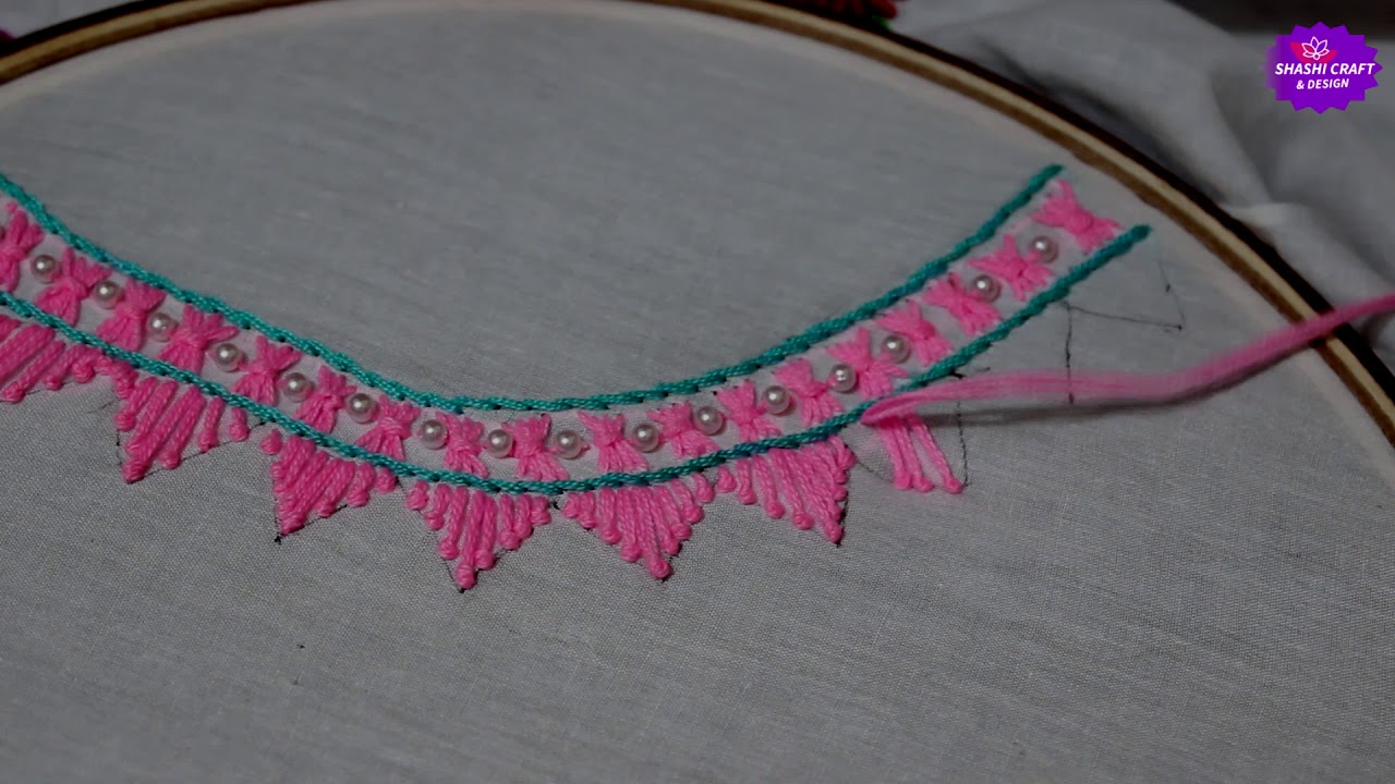 Hand embroidery:Simple neck embroidery design
