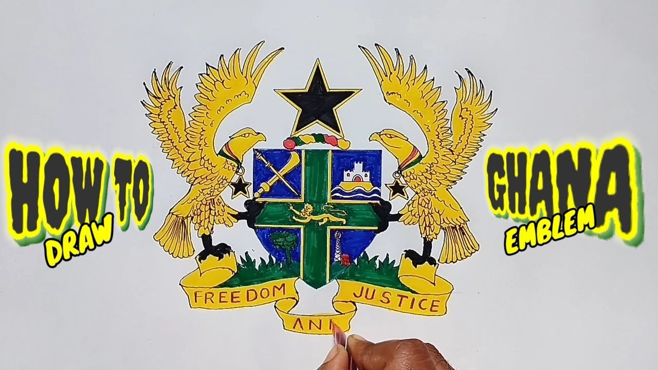 How to make a draw coat of arms Ghana easy for kids 🇬🇭