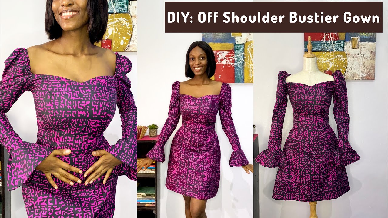 HOW TO cut and sew an OFF SHOULDER BUSTIER GOWN with A-line shape and pockets | BEGINNER FRIENDLY