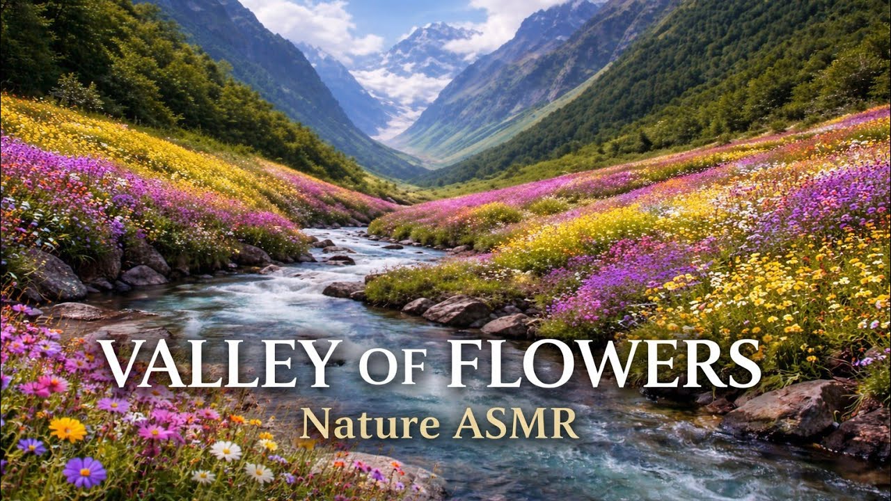 Valley of Flowers ASMR 🌸 Entspannende Flussgeräusche & Berg Natur Ambience