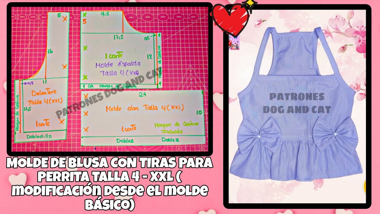MOLDE DE BLUSA CON TIRAS PARA PERRITA TALLA 4 (XXL) / MODIFICACIÓN DE MOLDE BASE 