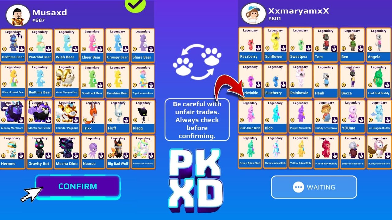 Я обменяла нескольких легендарных питомцев на другой аккаунт PKXD ❤️