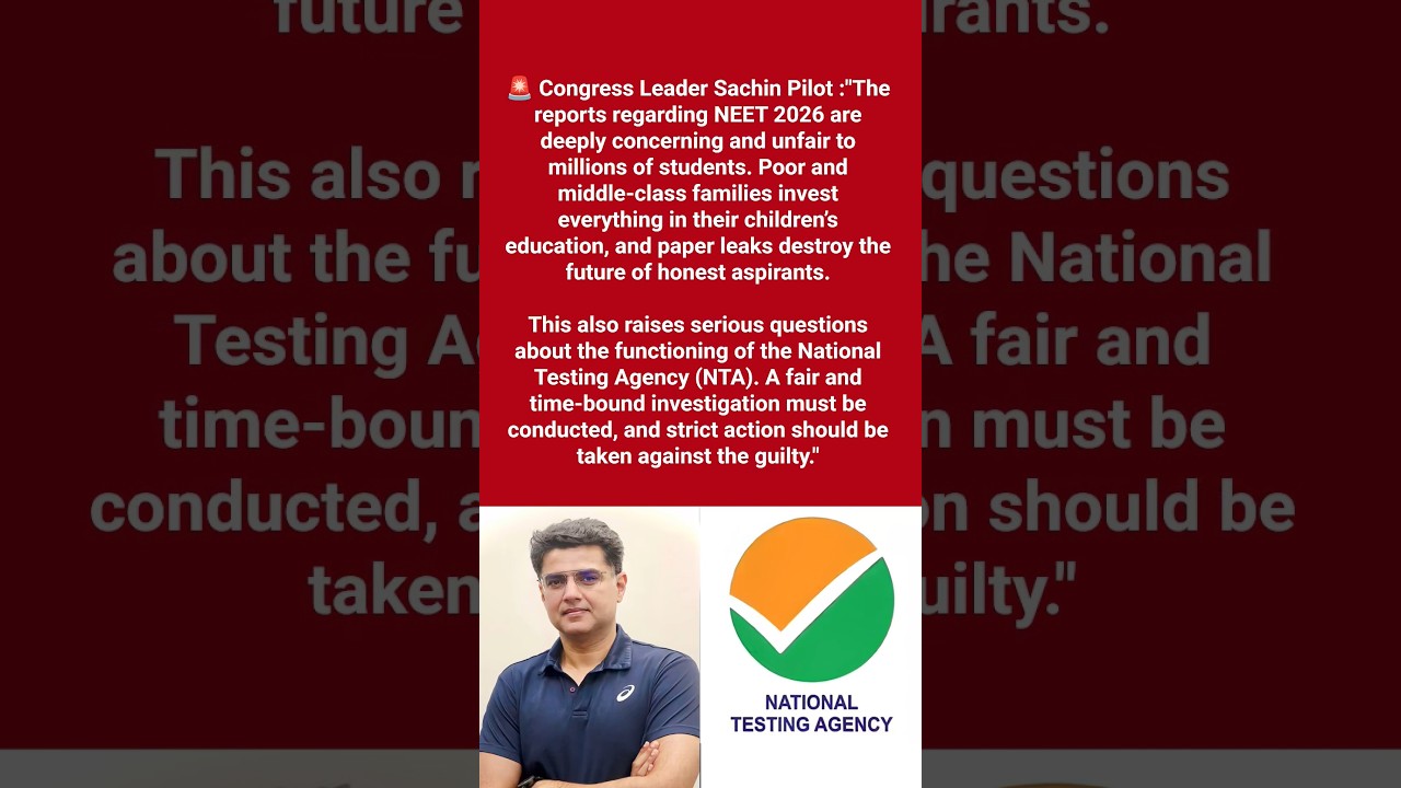Congress Leader Sachin Pilot reacts to Neet Paper Leak.  #neetug2026#sachinpilot#newsupdate#trending
