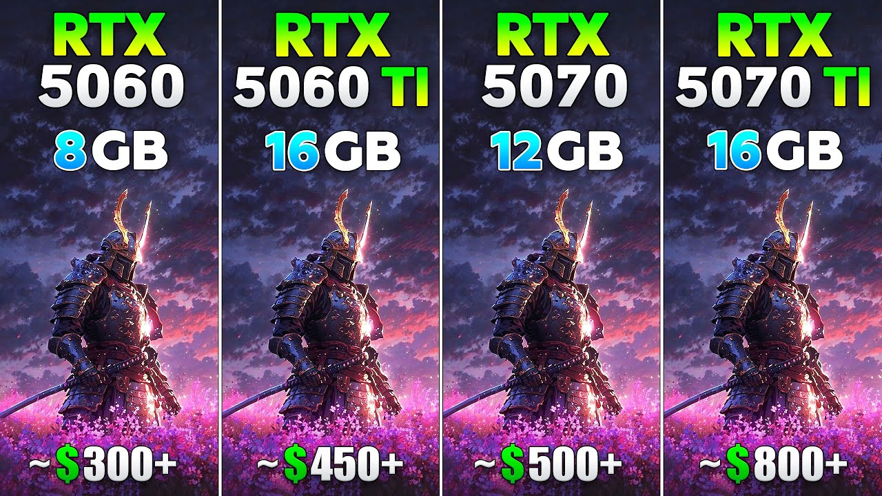 RTX 5060 vs RTX 5060 Ti vs RTX 5070 vs RTX 5070 Ti - Test in 10 Games