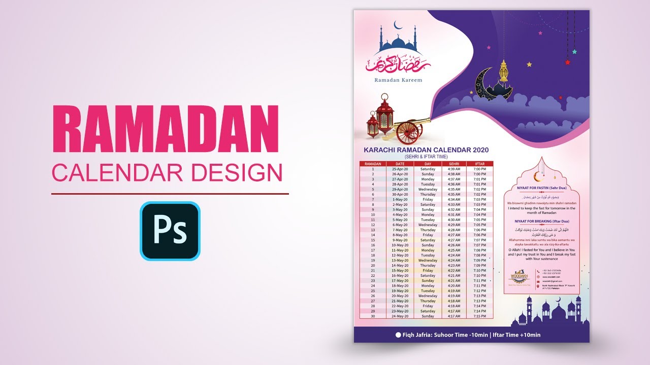 Ramadan 2020 Calendar | Ramadan Sehr And Iftar Timing Chart Design In Photoshop CC [Urdu/Hindi]