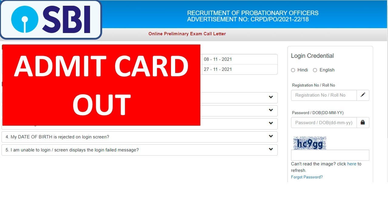 SBI PO Pre Admit Card out