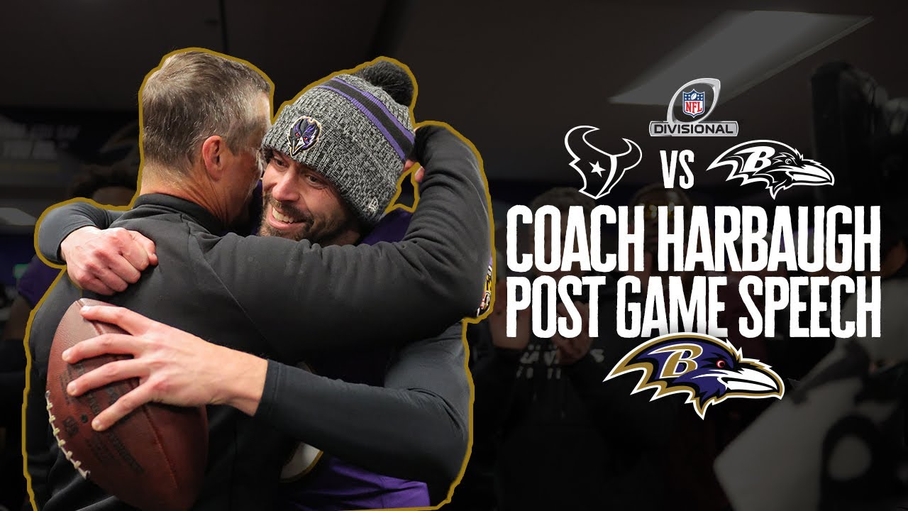 John Harbaugh's Postgame Speech, Game Balls After Playoff Win vs. Texans | Baltimore Ravens