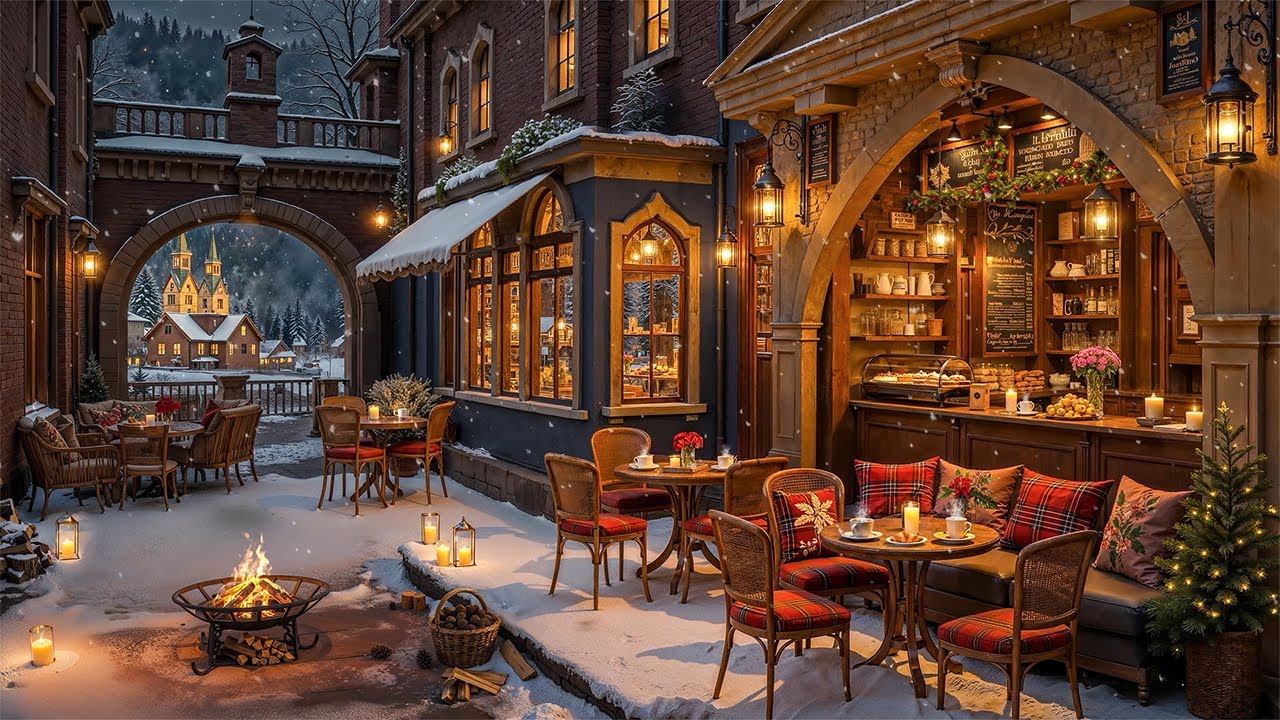 Cozy Coffee Shop Winter Ambience & Peaceful Snow Falling ❄ Smooth Winter Jazz Music for Work, Study