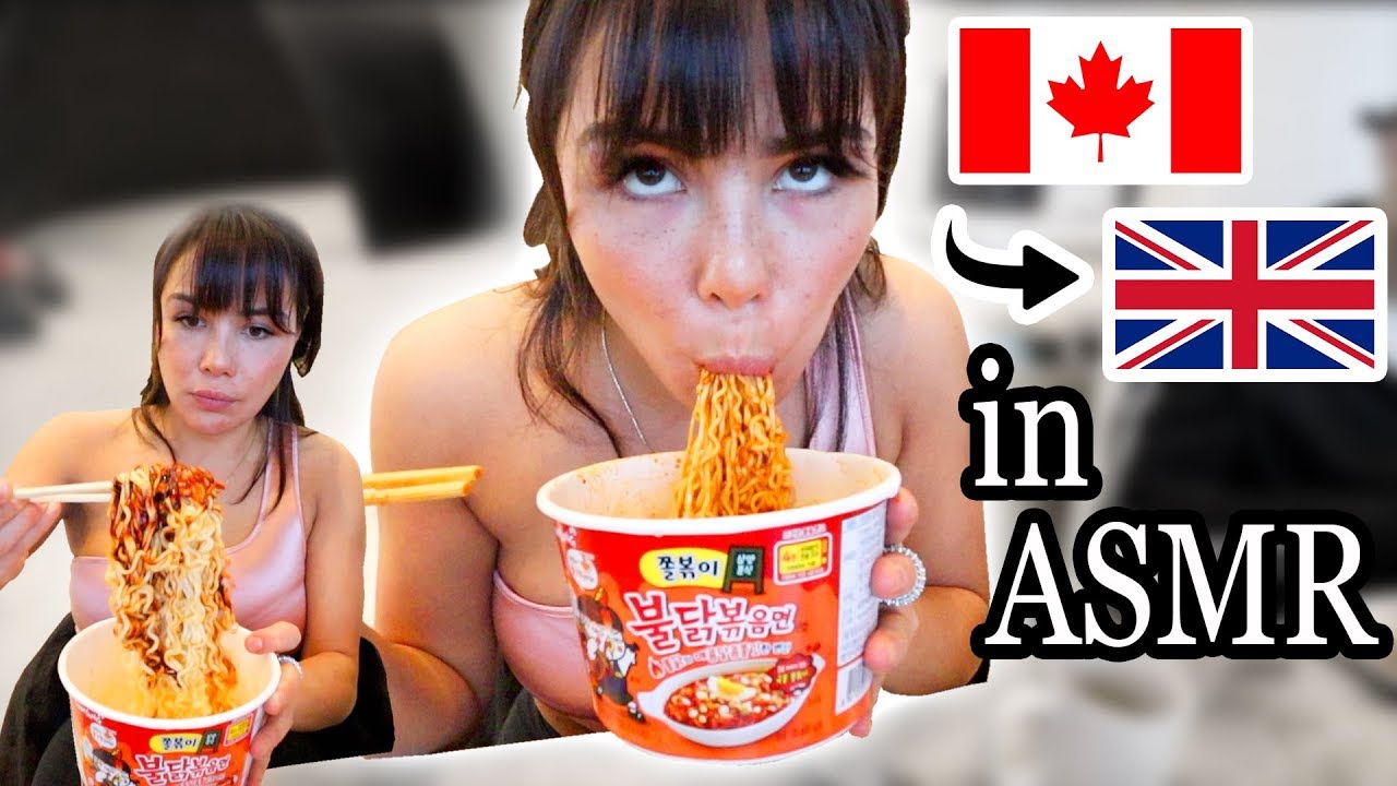 ASMR TRAVELING FROM CANADA TO LONDON & TRYING CHEAP ENGLISH NOODS VLOG