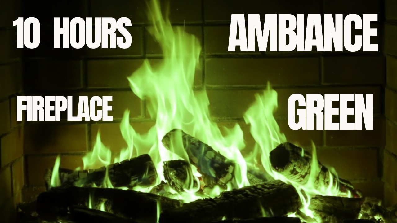 Green Fireplace Ambience | Crackling Wood Fire for Romantic & Cozy Atmosphere 10 hours