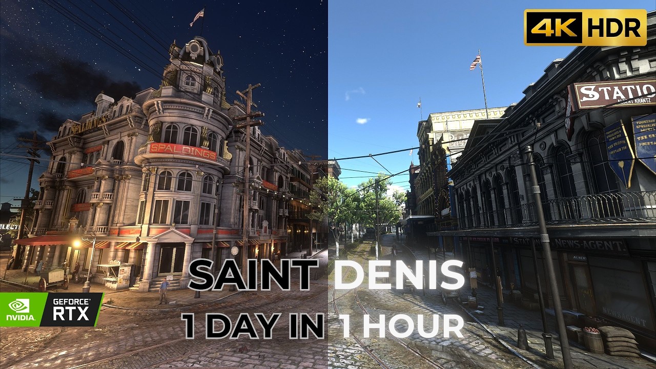 Saint Denis | A Full Day Cycle | 1-Hour Static Cinematic Ambience | RDR2 [4K HDR 60 FPS]