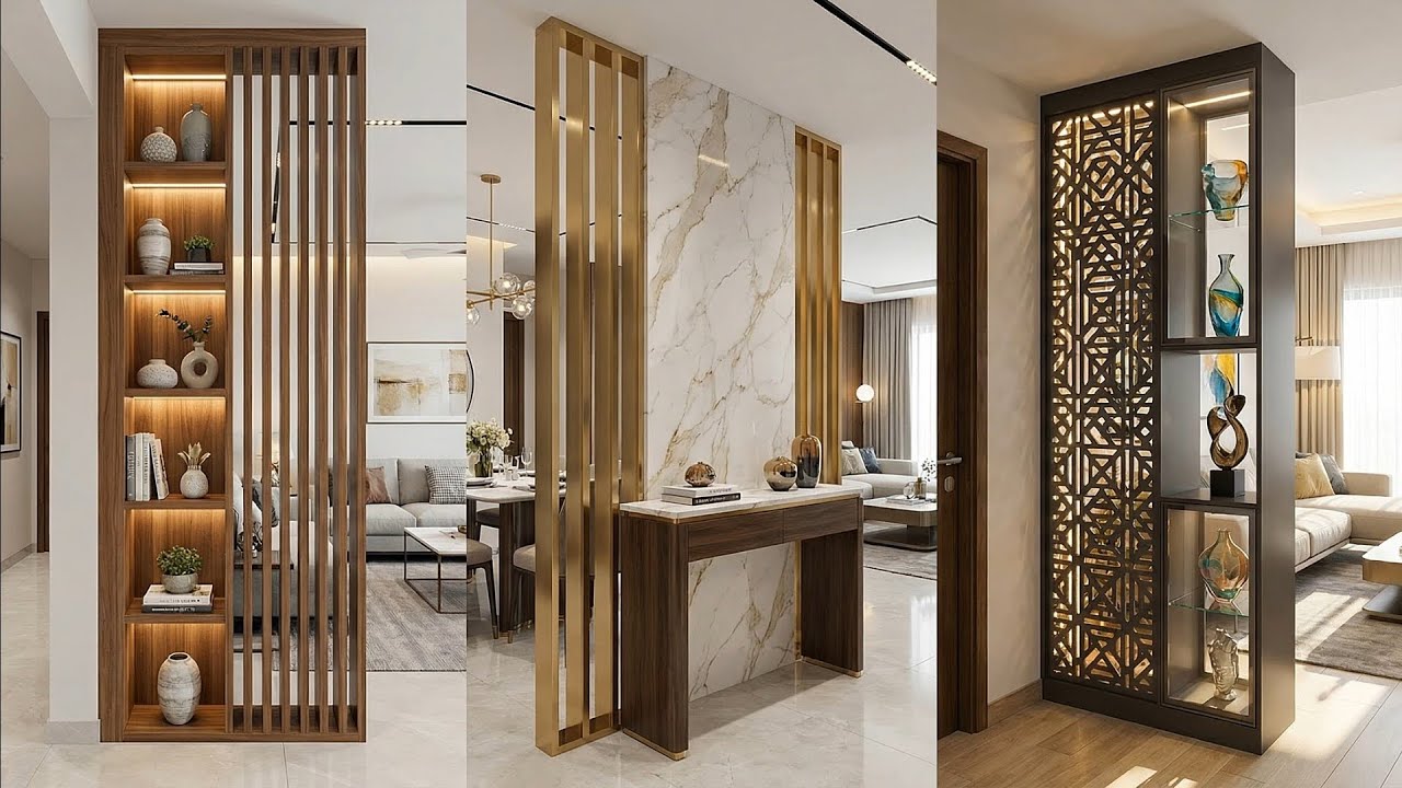Modern Living Room Wall Partition design | Room Divider design Ideas | Wood Room partition interior