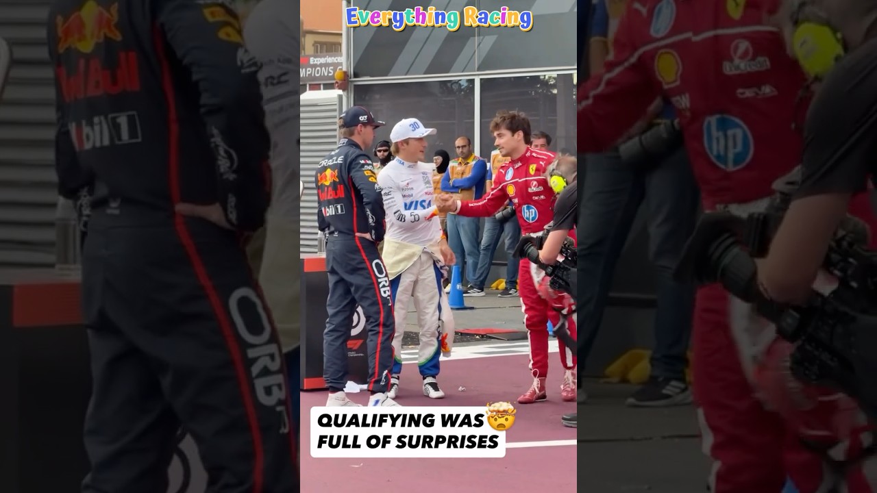 Charles congratulating Max & Liam after epic Azerbaijan GP qualifying #liamlawson #azerbaijangp #f1