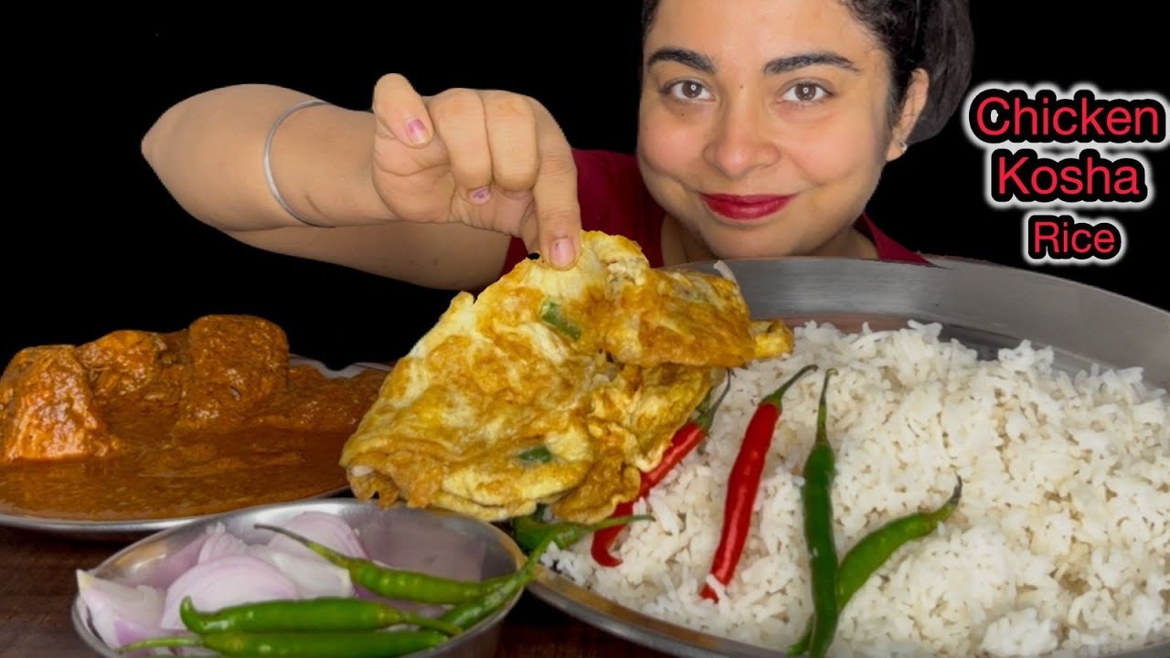 Chicken Kosha ASMR Mukbang | Rice, Egg Fry, Fresh Salad | Pure Sounds