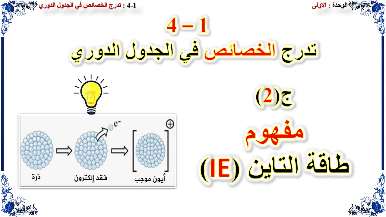 كيمياء حادي عشر //  تدرج الخصائص في الجدول الدوري  ج2 (طاقة التاين) (منهج كامبريدج)