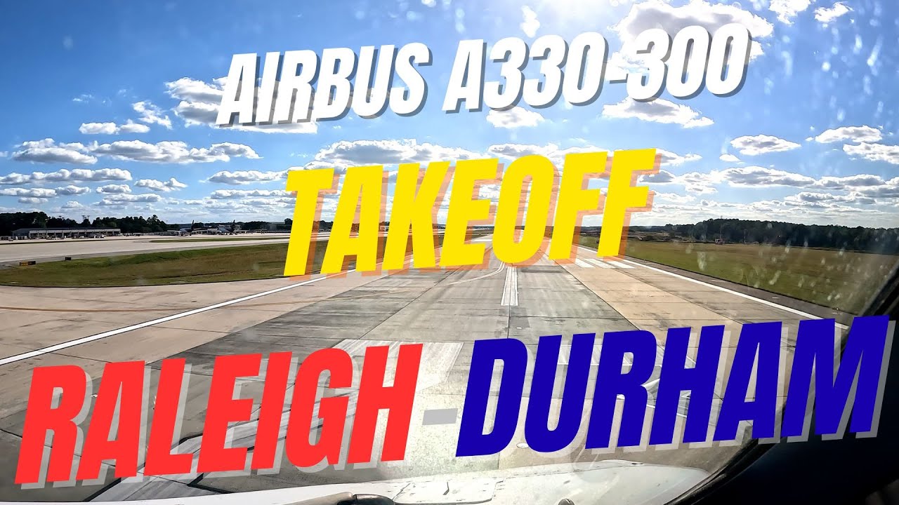 Airbus A330-300 takeoff Raleigh-Durham RDU runway 23R - pilot view 4K - CaptainPadde