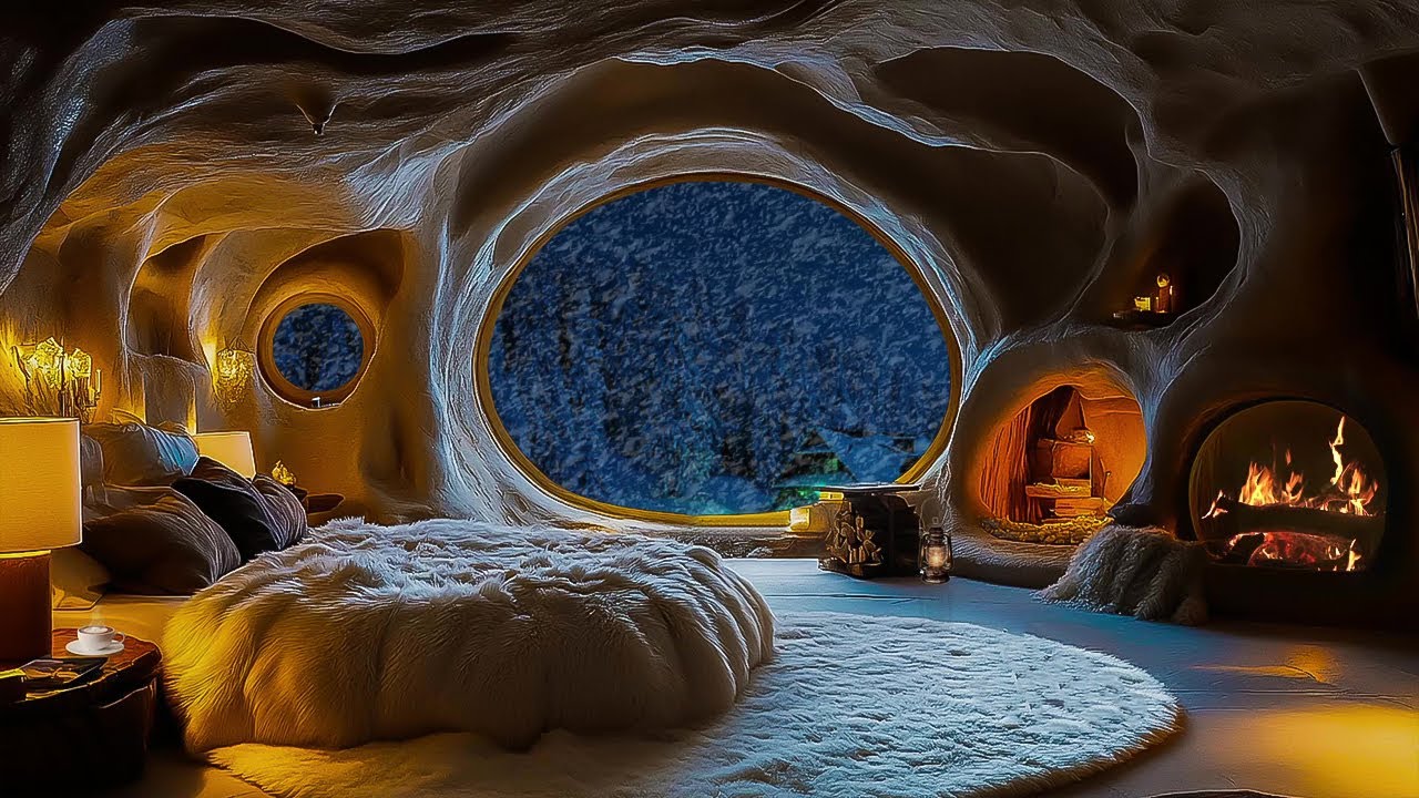 Ultimate Snowstorm Cave Retreat for Deep Sleep & Relaxation | Cozy Fireplace ASMR Sounds | Focus