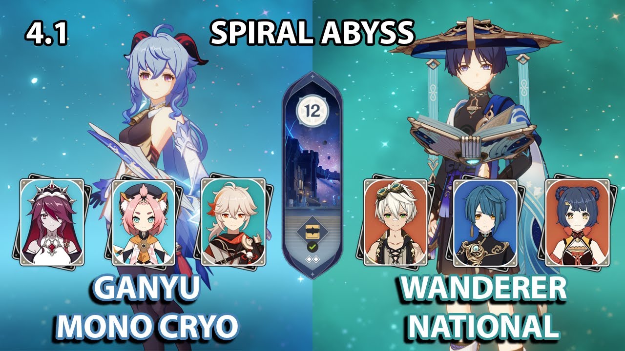 (4.1) C0 Ganyu Mono Cryo & C0 Wanderer National Spiral Abyss Floor 12 Full Star