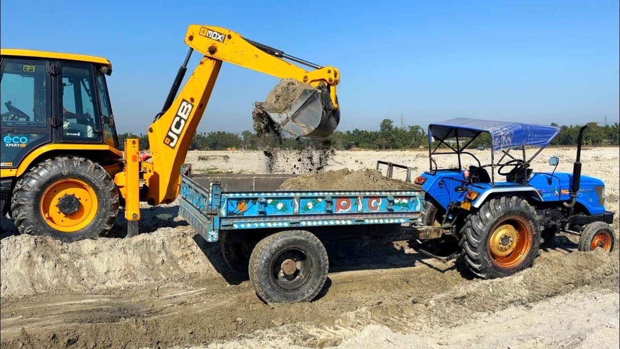 JCB 3DX PLUS Loading Village Pond Mud in Sonalika Mahindra John Deere Swaraj Tractor | Jcb | Tractor